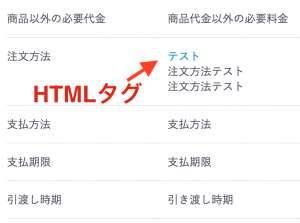 特定商取引ページにHTMLタグ