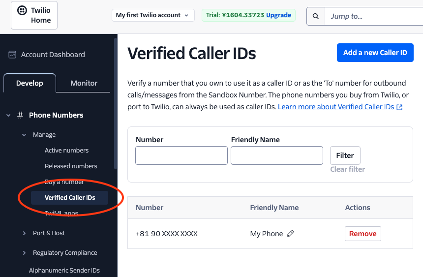 Twilio Verified Called Ids